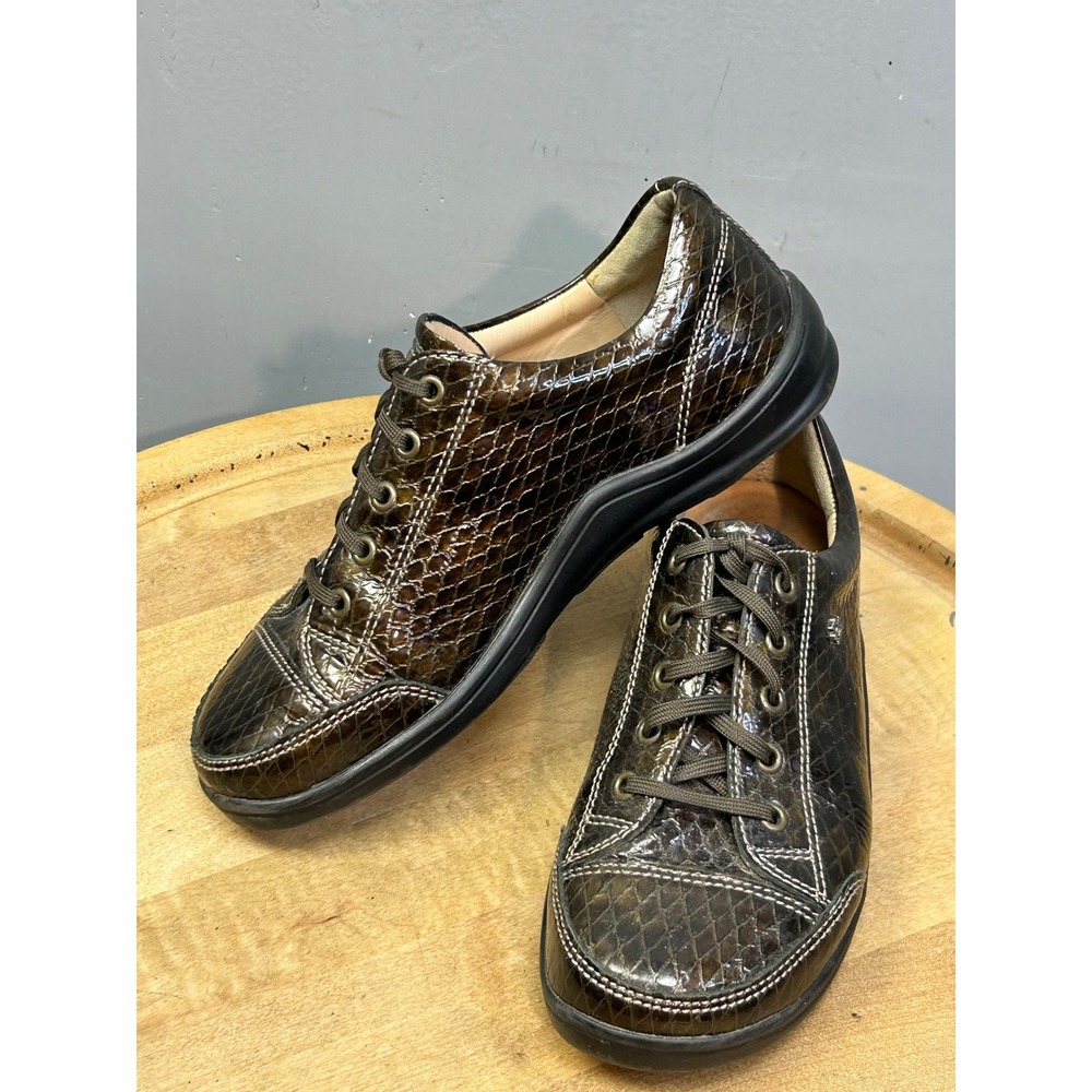 Finn Comfort Sneakers Women 6/36 Brown Patent Snake Embossed Lace Walking Shoes